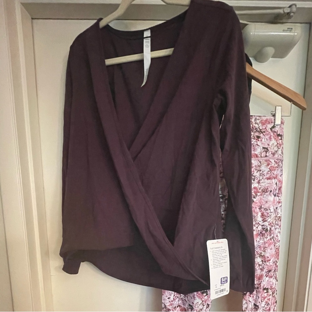 Lululemon purple long sleeve faux wrap top 10 plum Color NWT